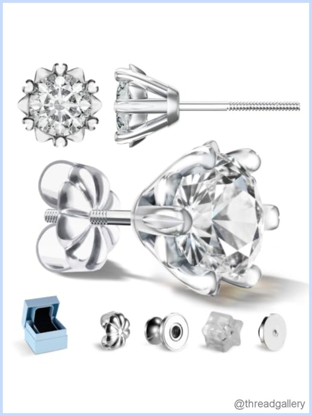 18k White Gold Plated Sterling Silver Moissanite Screw Back Stud Earrings